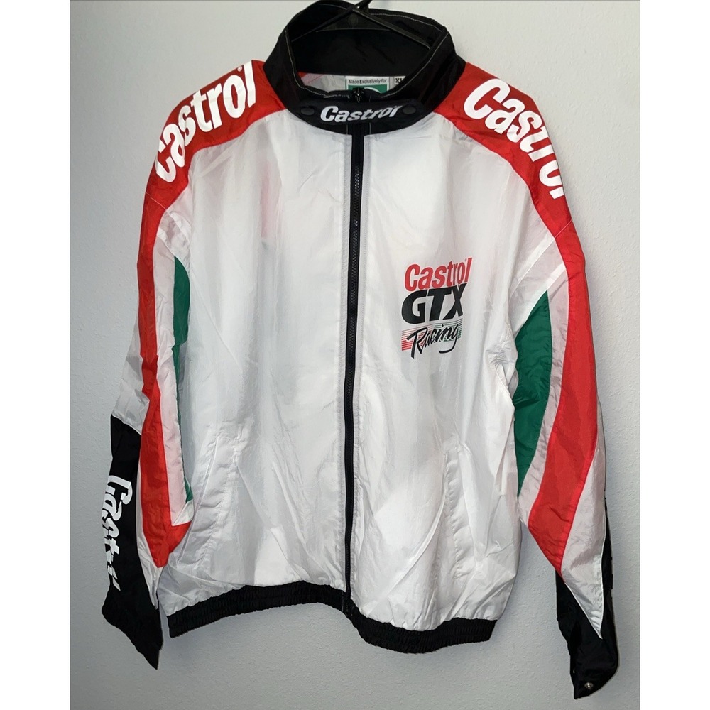 Vintage Castrol GTX Racing Jacket Mens XL White Windbreaker Full Zip 90s‎